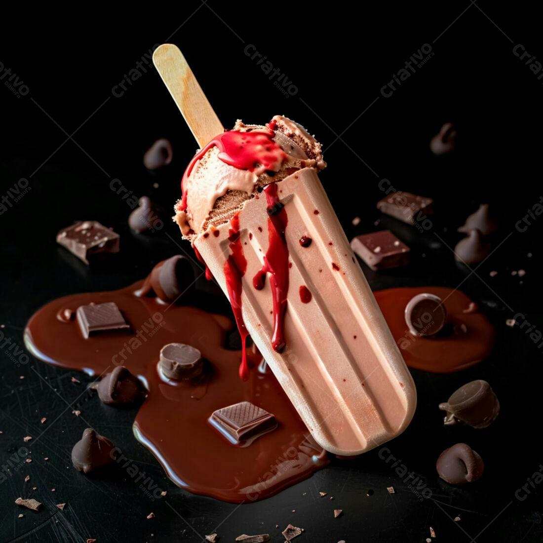 Picolé de chocolate derretido com calda