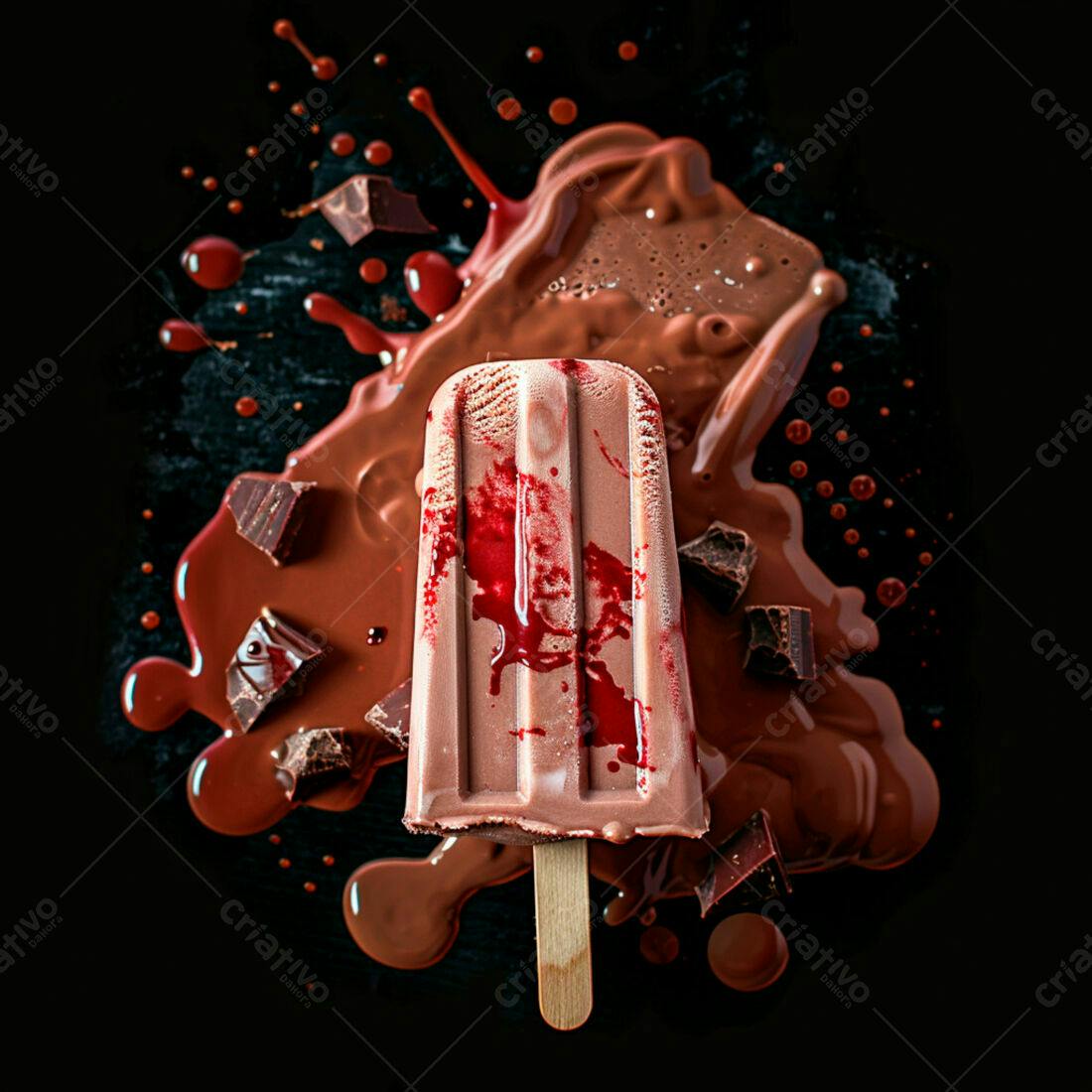 Picolé de chocolate com calda derretida