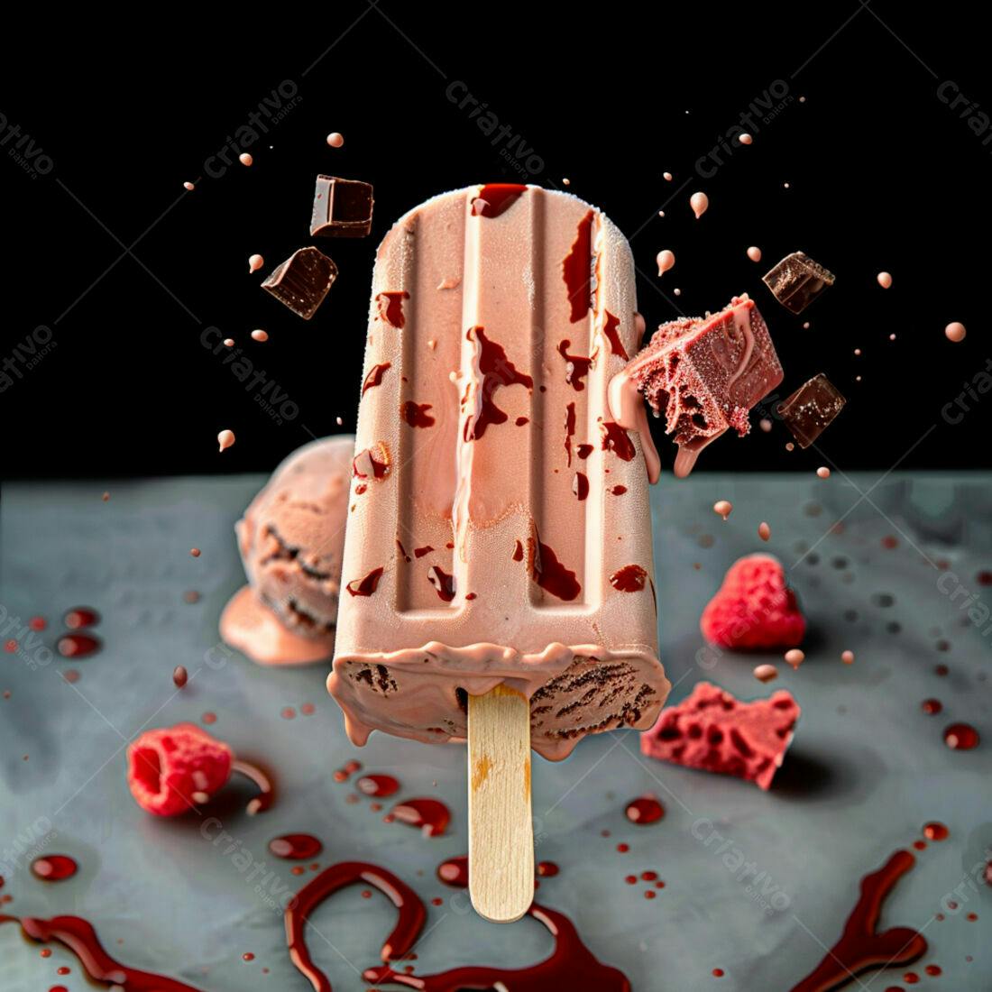 Picolé de chocolate derretido com framboesas