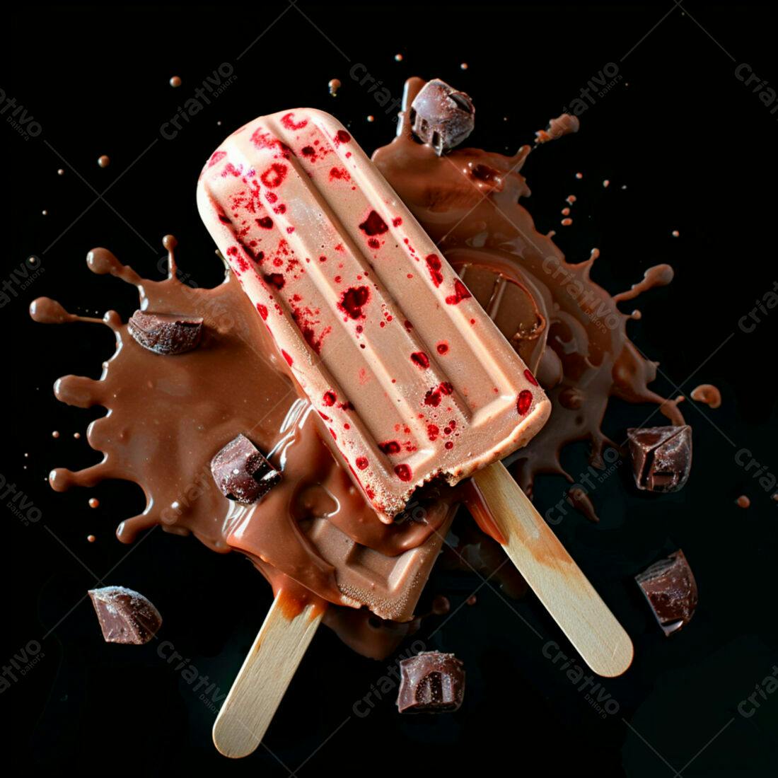 Picolés de chocolate com framboesa derretidos