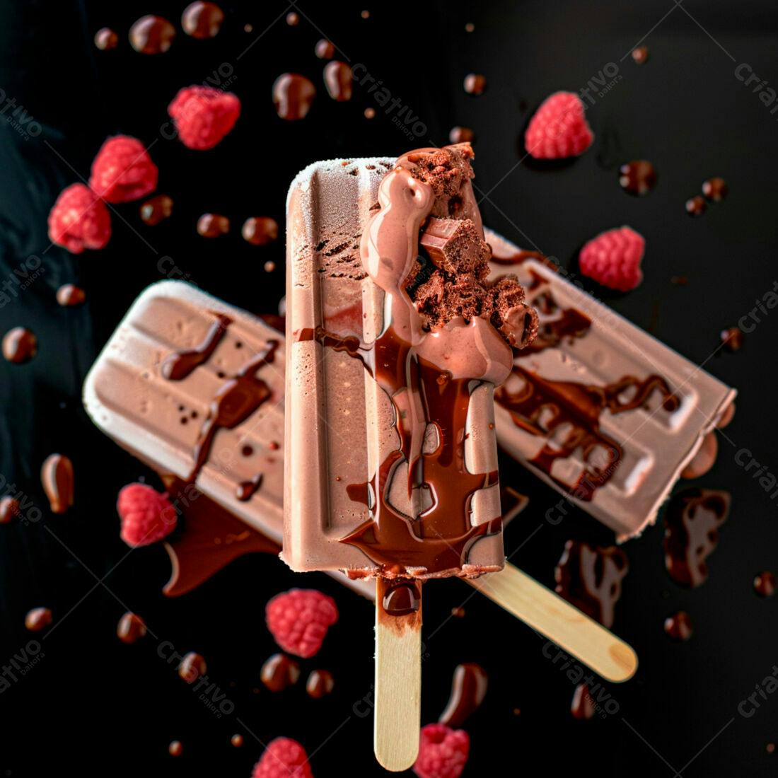 Picolé de chocolate com framboesas