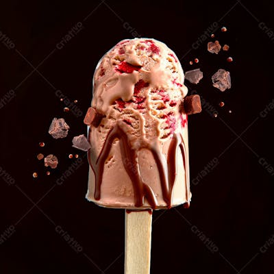 Sorvete De Chocolate Com Pedacos De Chocolate No Palito 80