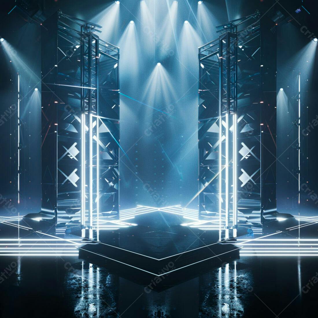 Palco futurista com iluminação neon azul