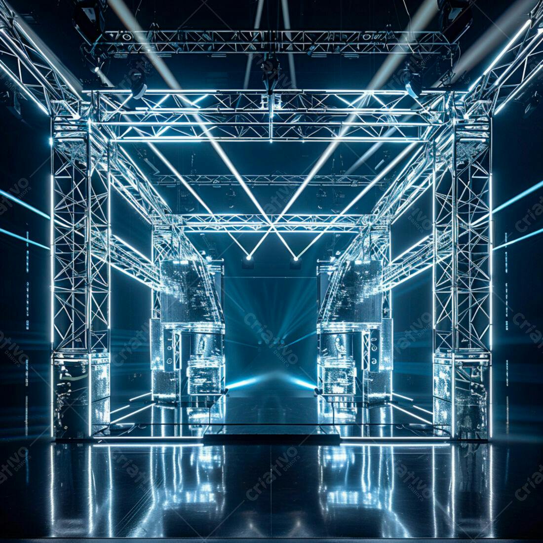Palco futurista com iluminação cênica azul