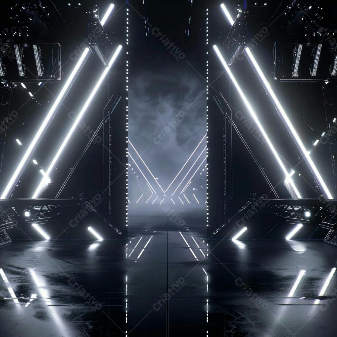 Túnel futurista com iluminação neon branca