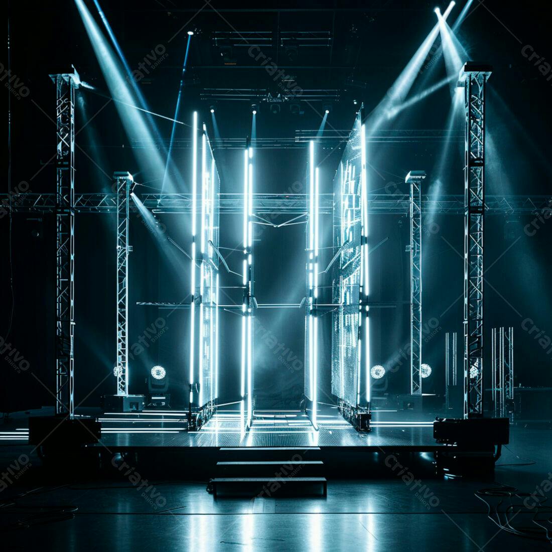 Palco iluminado com estrutura metálica