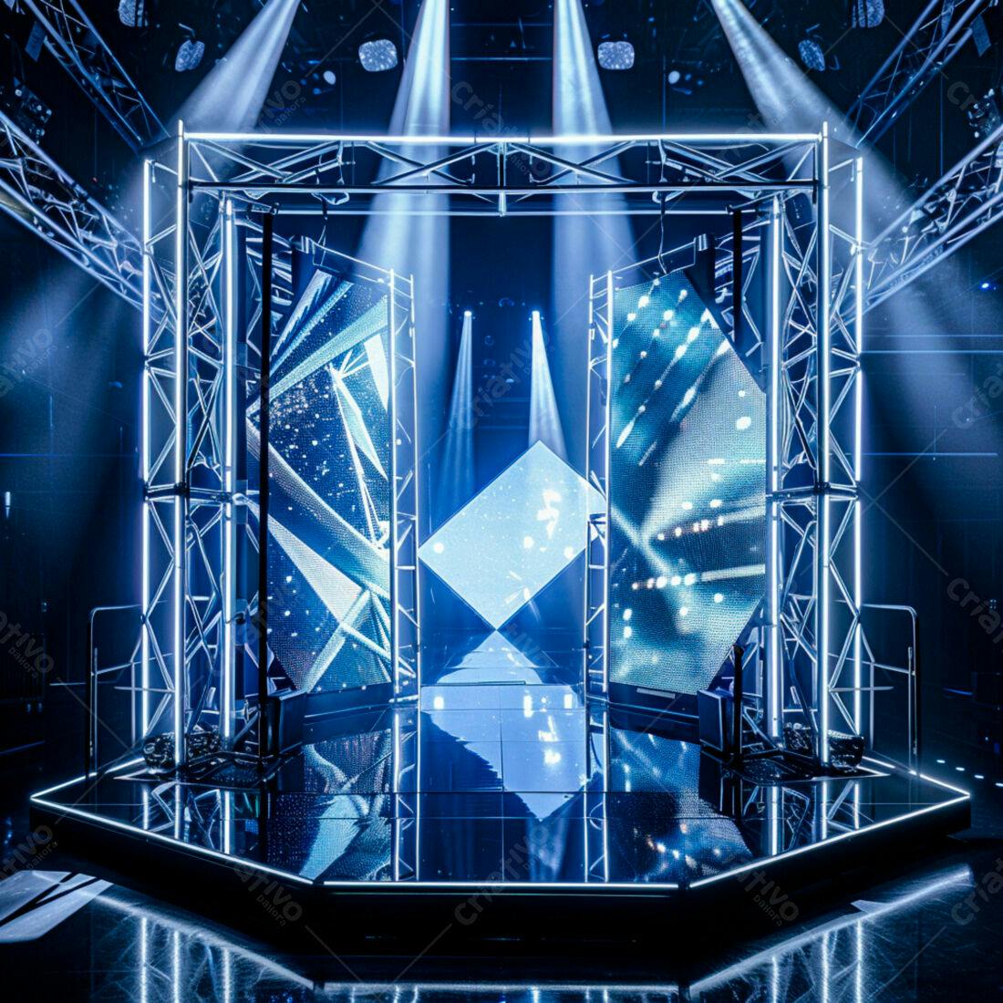 Palco com telas de LED azuis para show