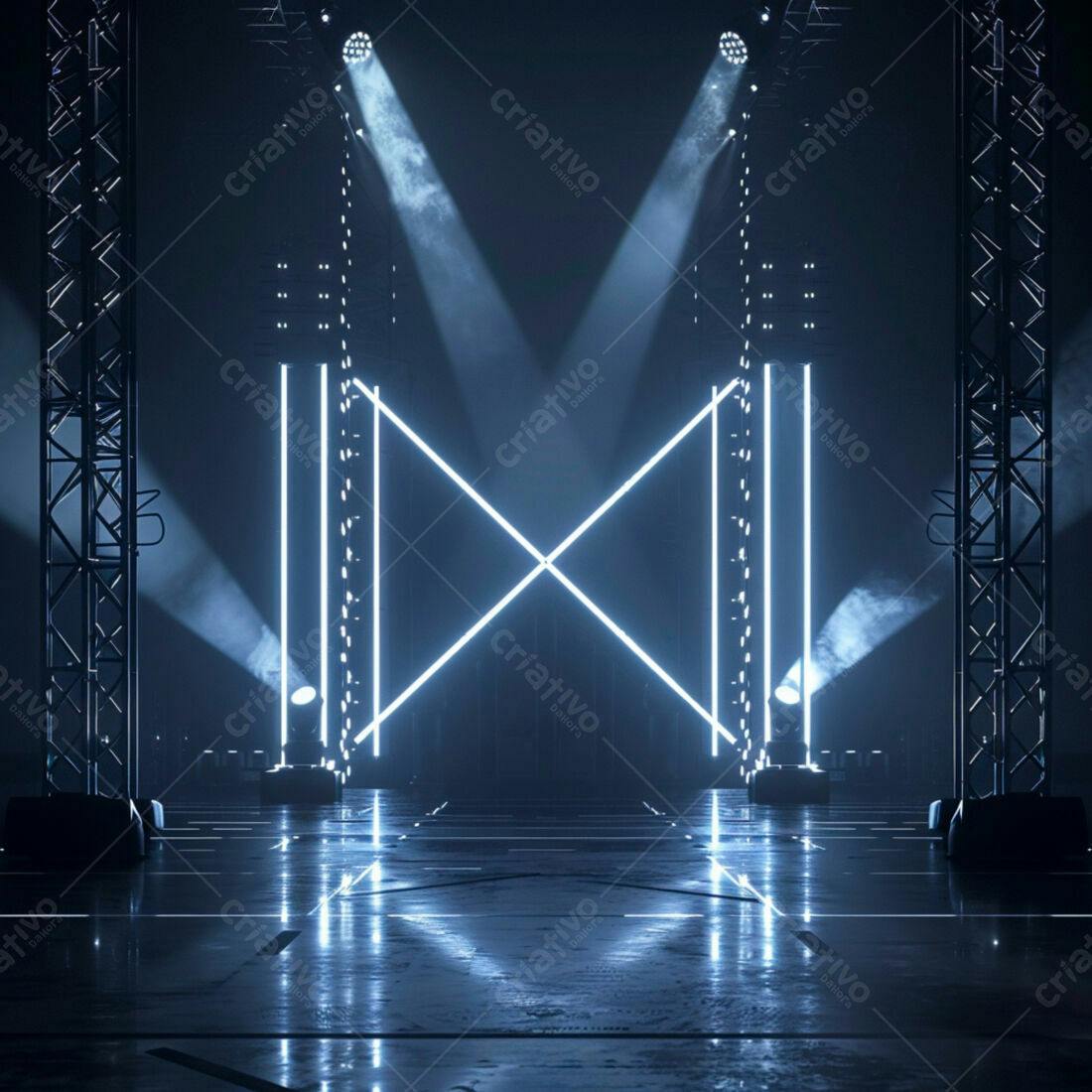 Palco futurista com iluminação neon azul