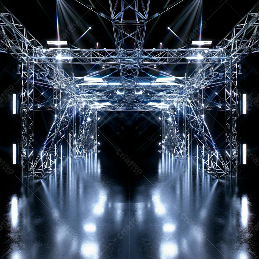 Palco iluminado com estrutura metálica futurista
