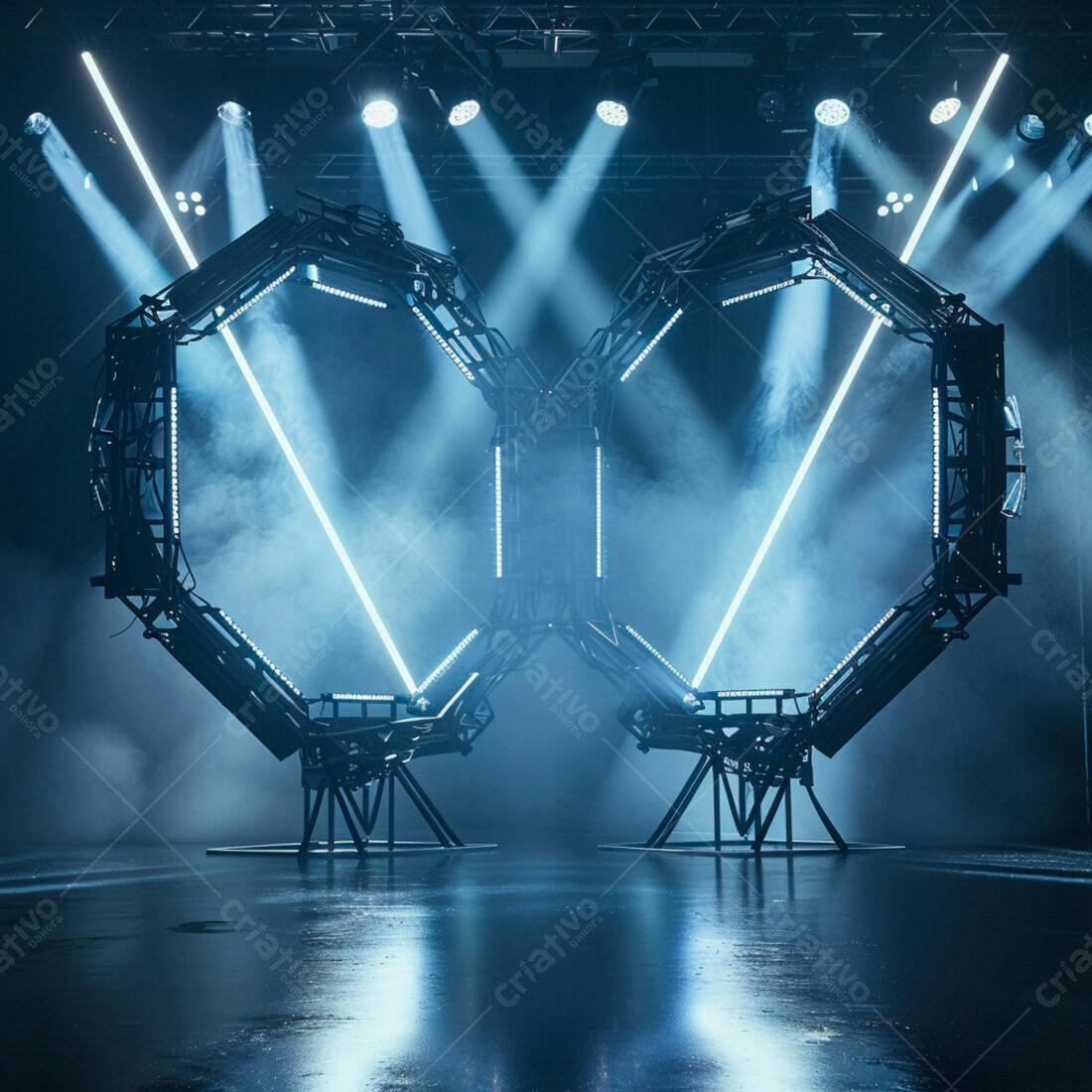 Estrutura metálica iluminada em palco