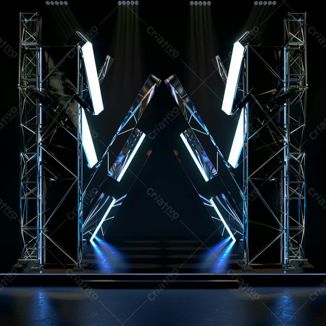 Palco futurista com iluminação neon azul