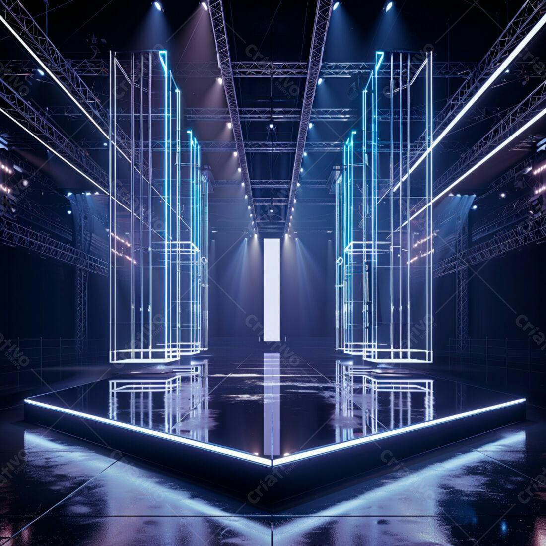 Palco futurista com iluminação neon azul