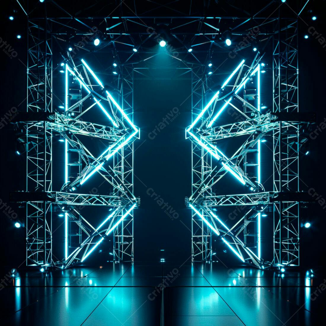 Estrutura metálica com iluminação neon azul