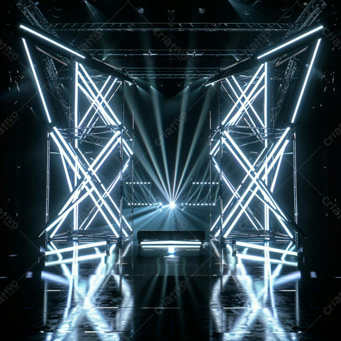 Palco com iluminação neon geométrica