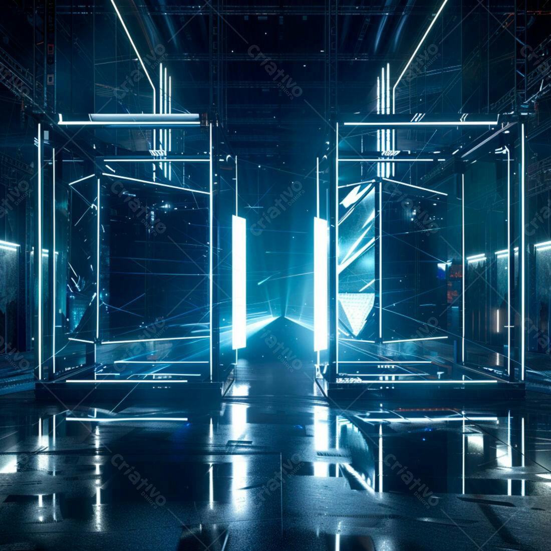 Cenário futurista com iluminação azul