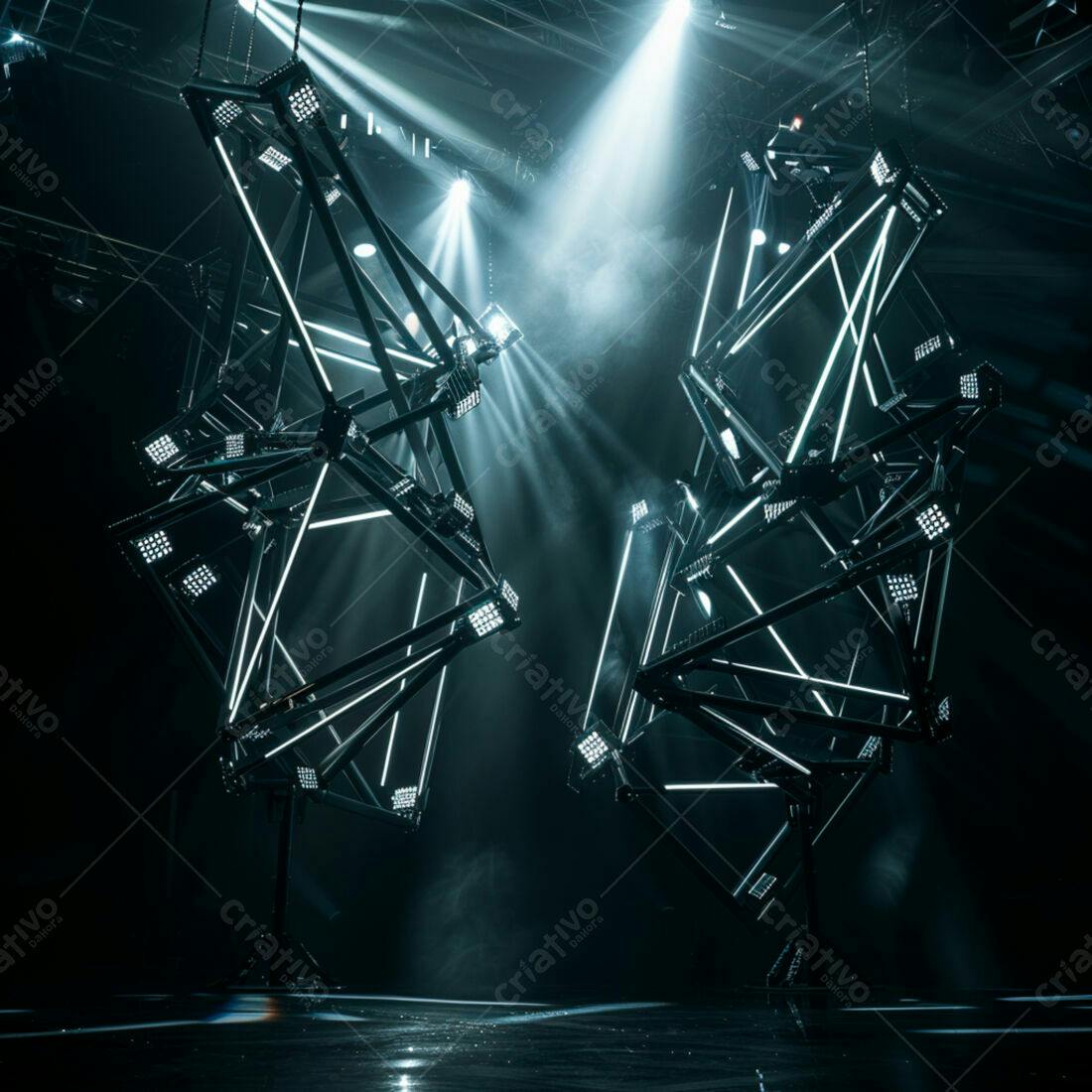 Instalação de luz geométrica em palco escuro