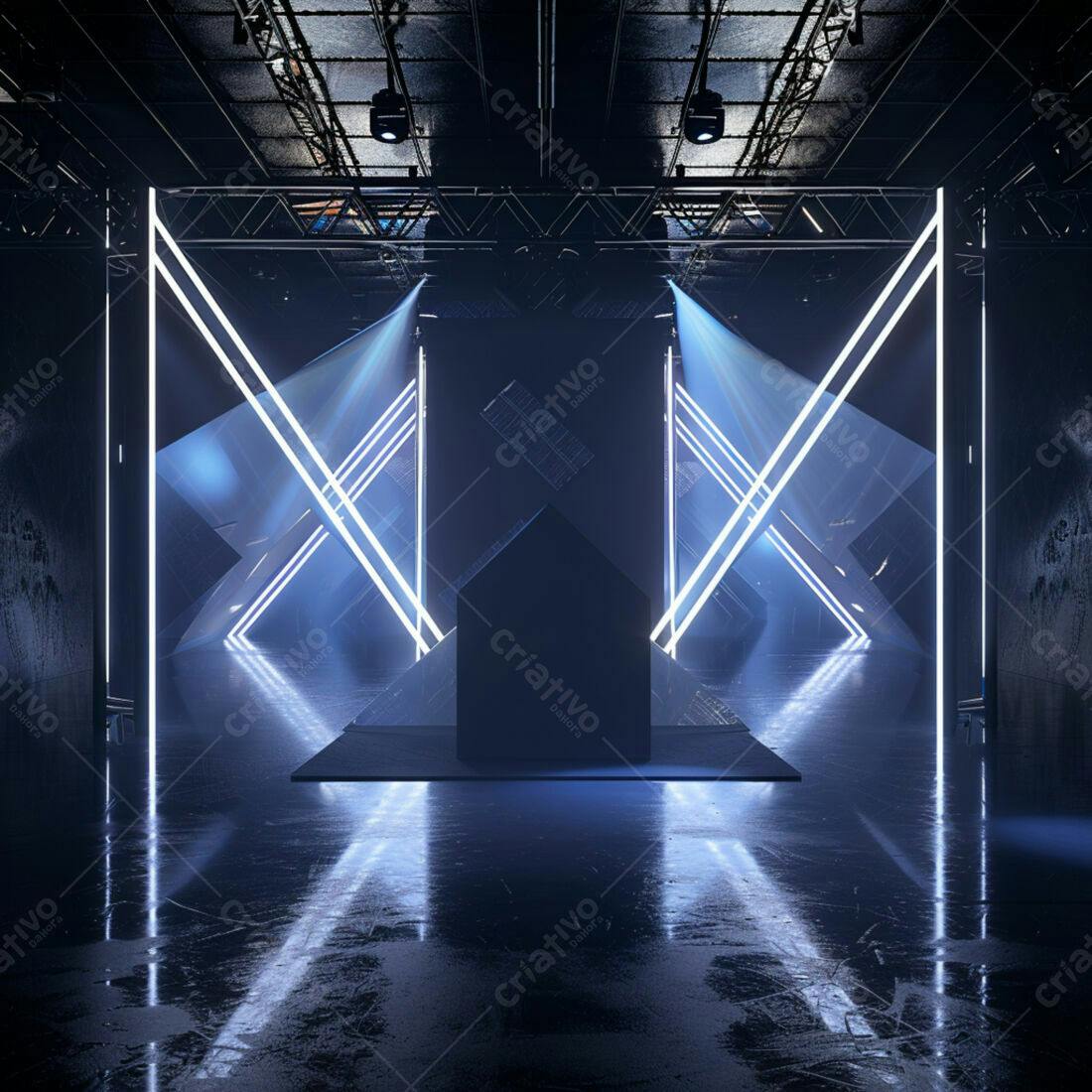 Cenário futurista com luzes neon azuis
