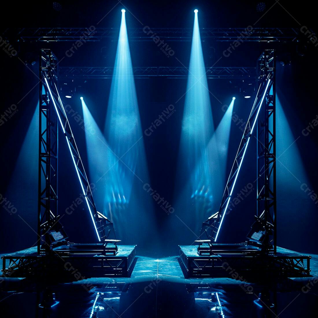 Palco iluminado com luzes azuis