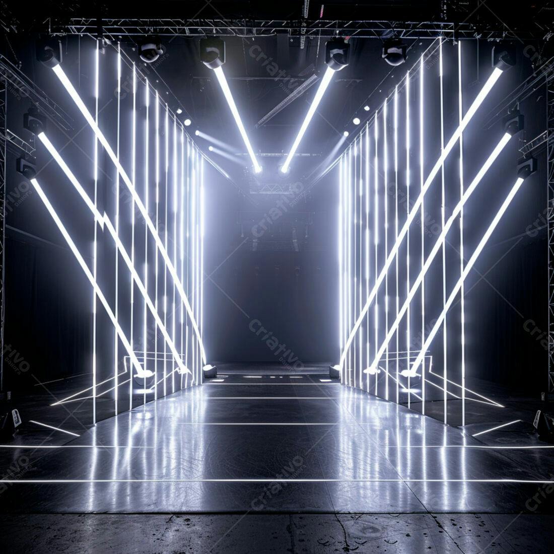 Palco com iluminação futurista em branco e preto