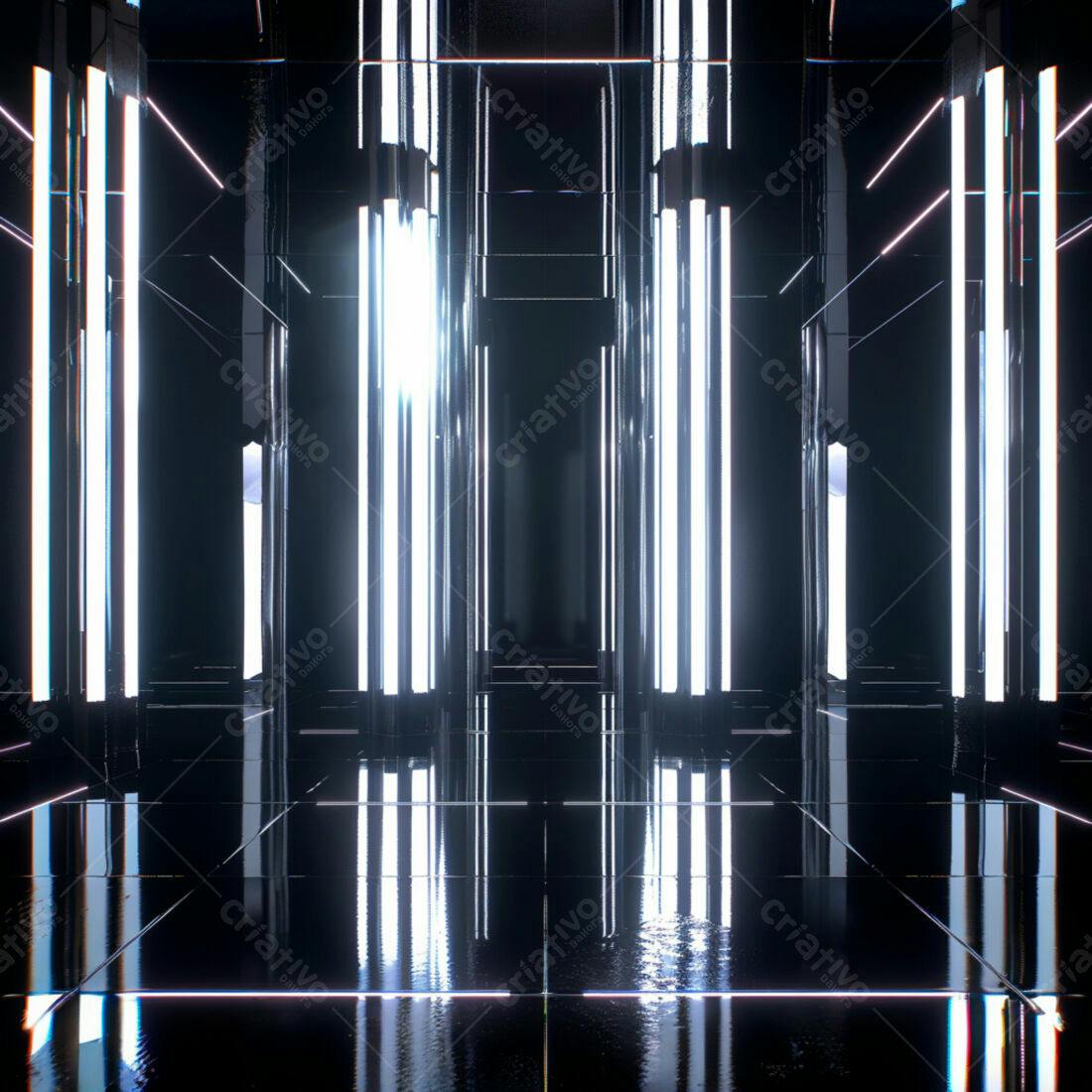 Ambiente futurista com luzes neon brancas