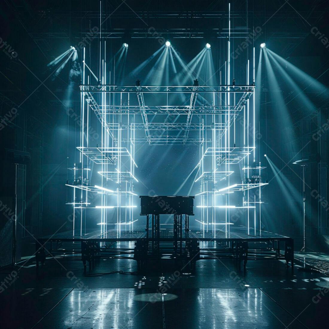 Palco com iluminação cúbica azul