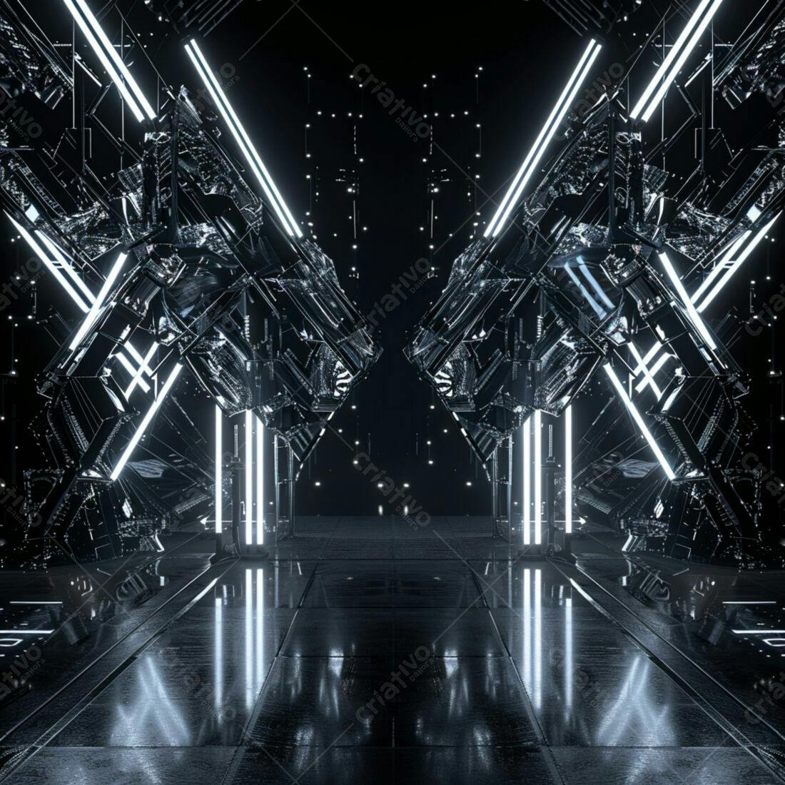 Portal futurista com iluminação neon