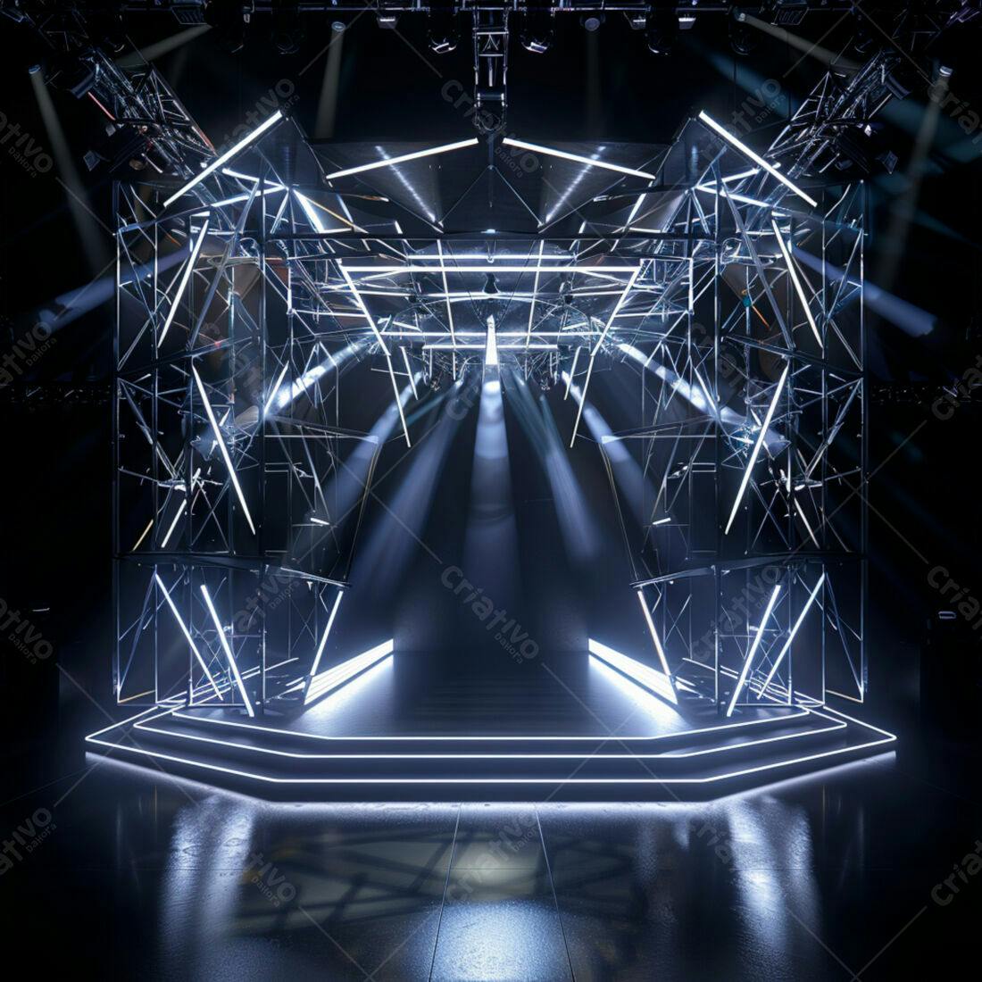 Palco futurista com iluminação neon