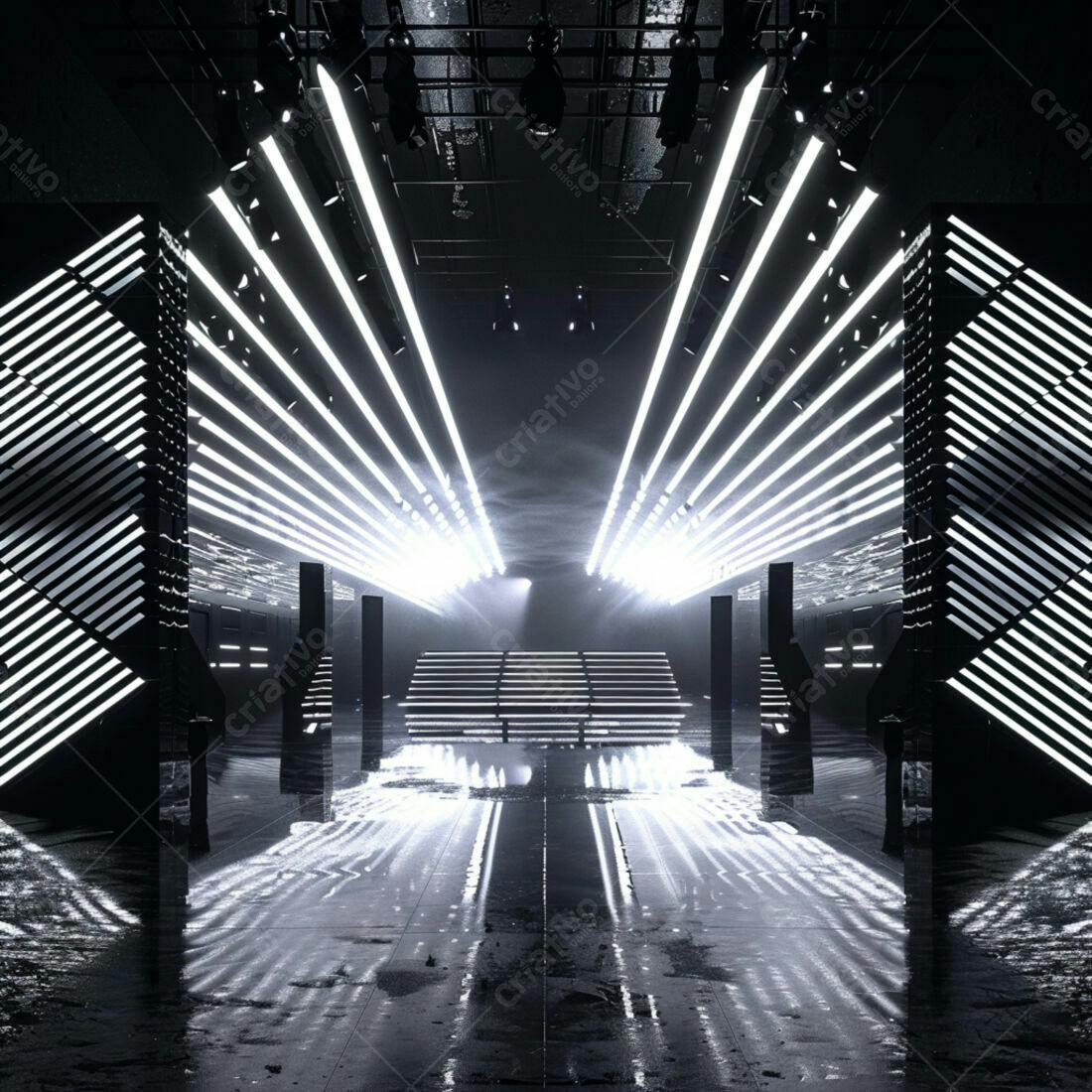 Ambiente futurista monocromático com luzes de LED