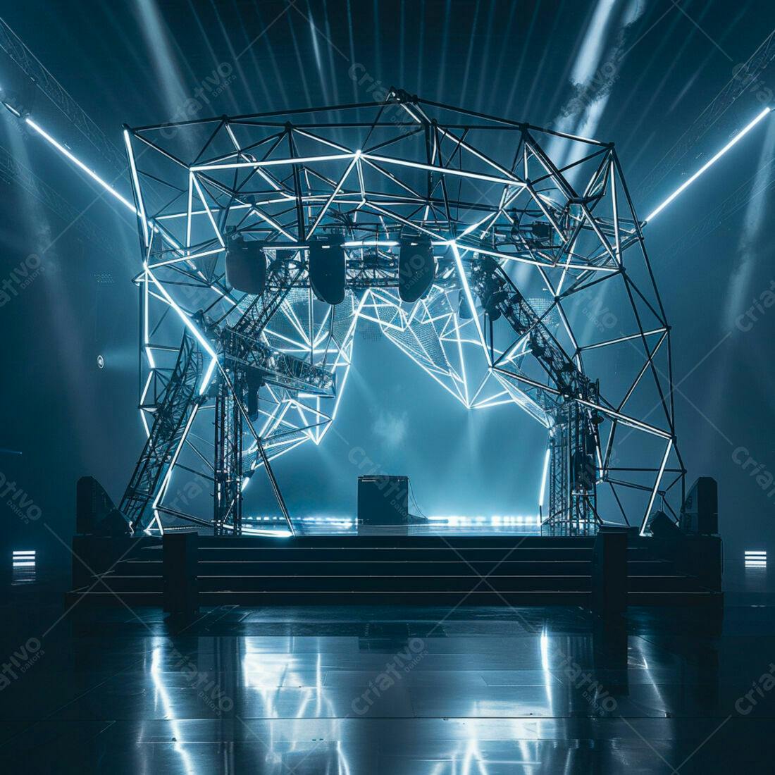 Palco futurista com iluminação azul
