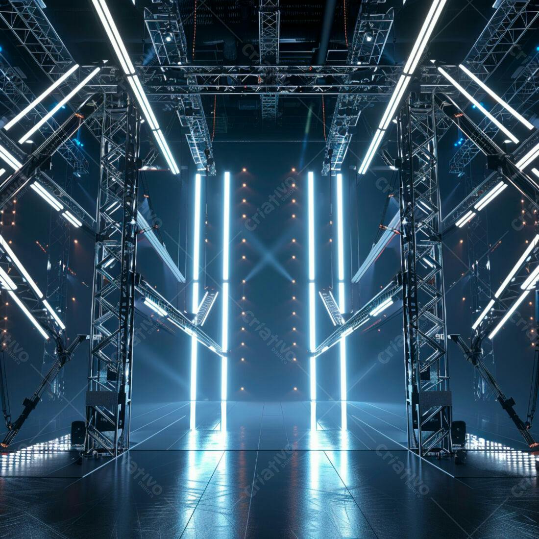 Palco futurista com iluminação neon azul