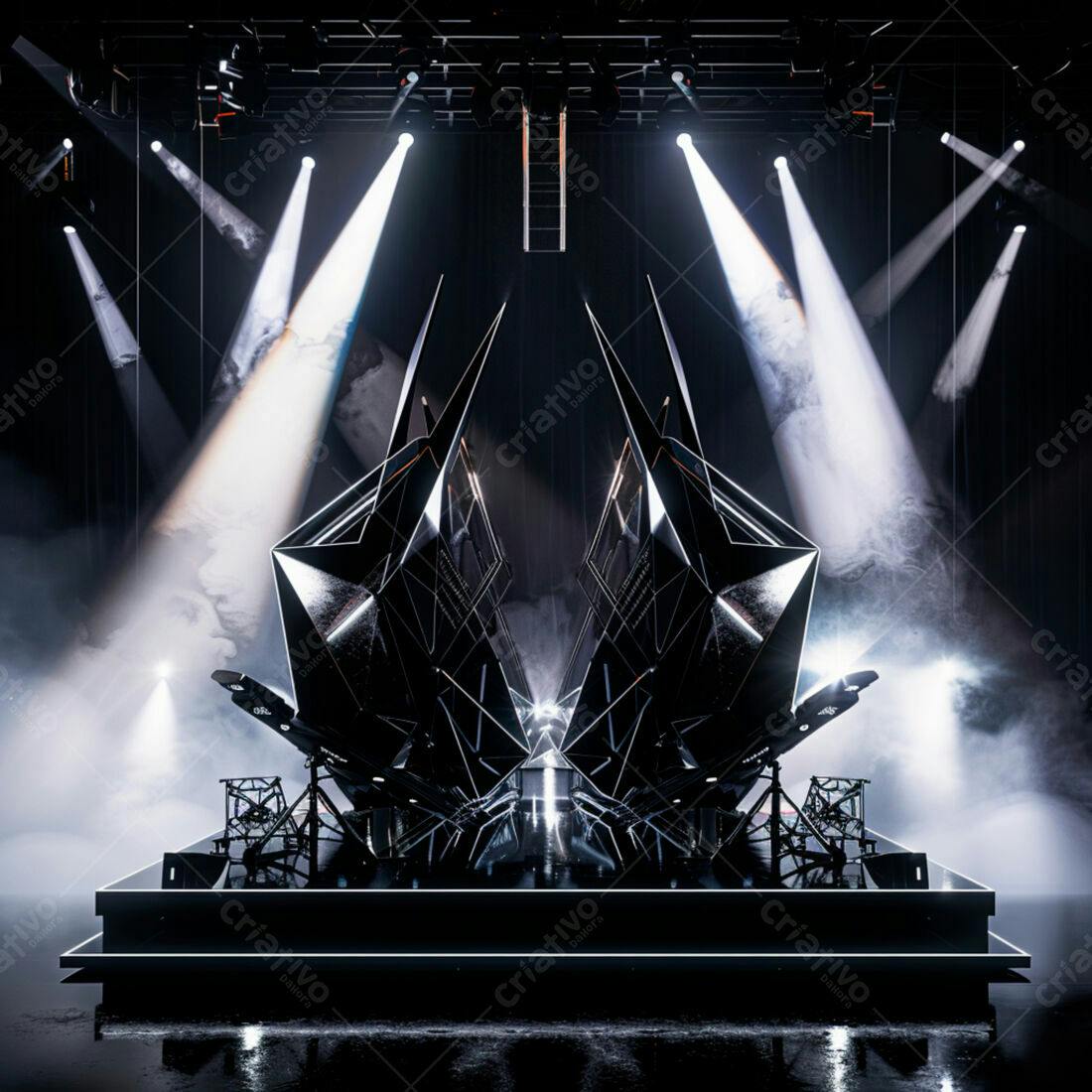 Palco futurista com iluminação dramática