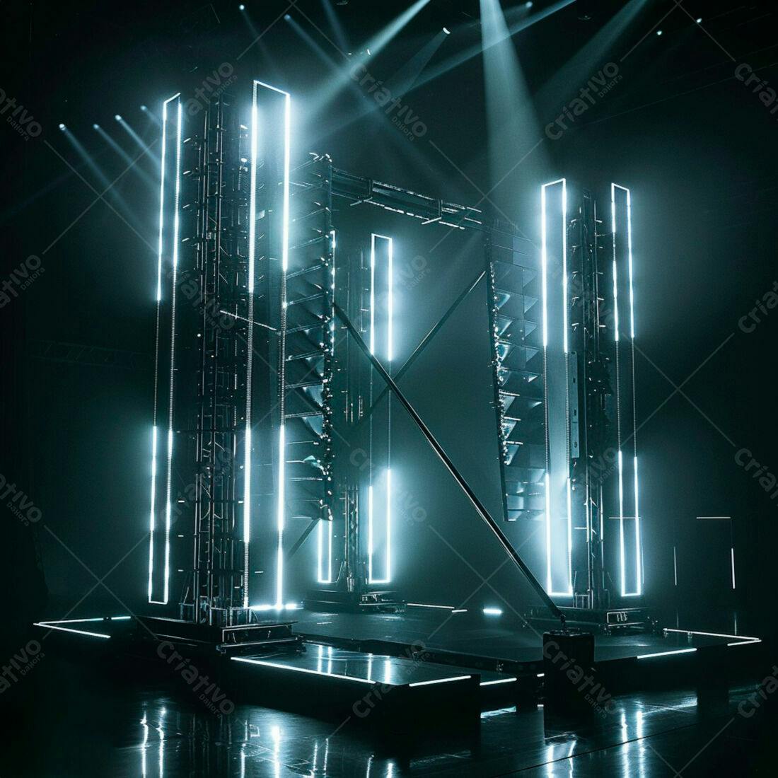 Estrutura de palco com iluminação neon