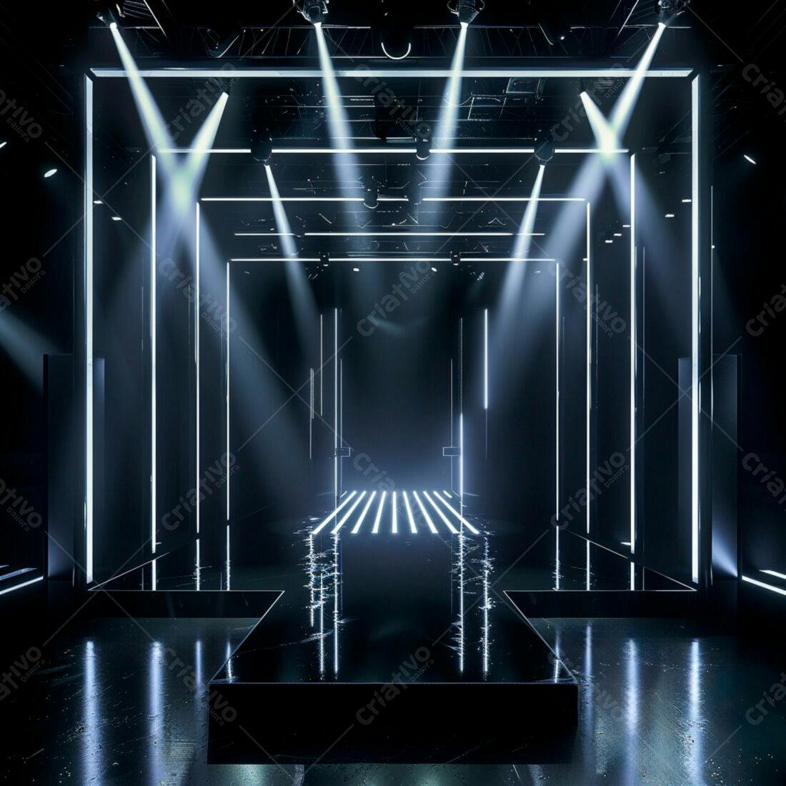 Palco futurista com iluminação neon
