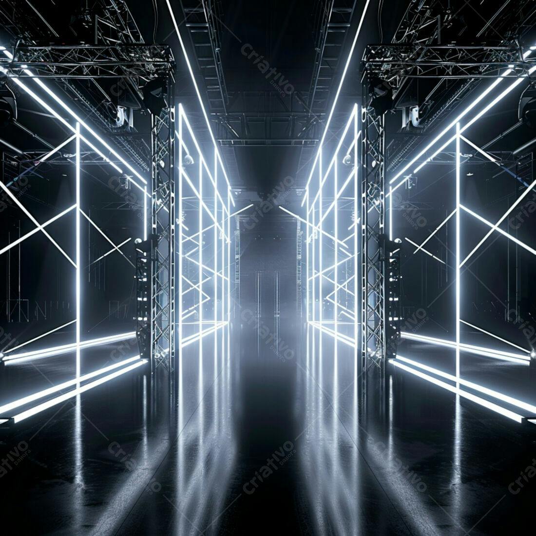 Ambiente futurista com iluminação neon branca