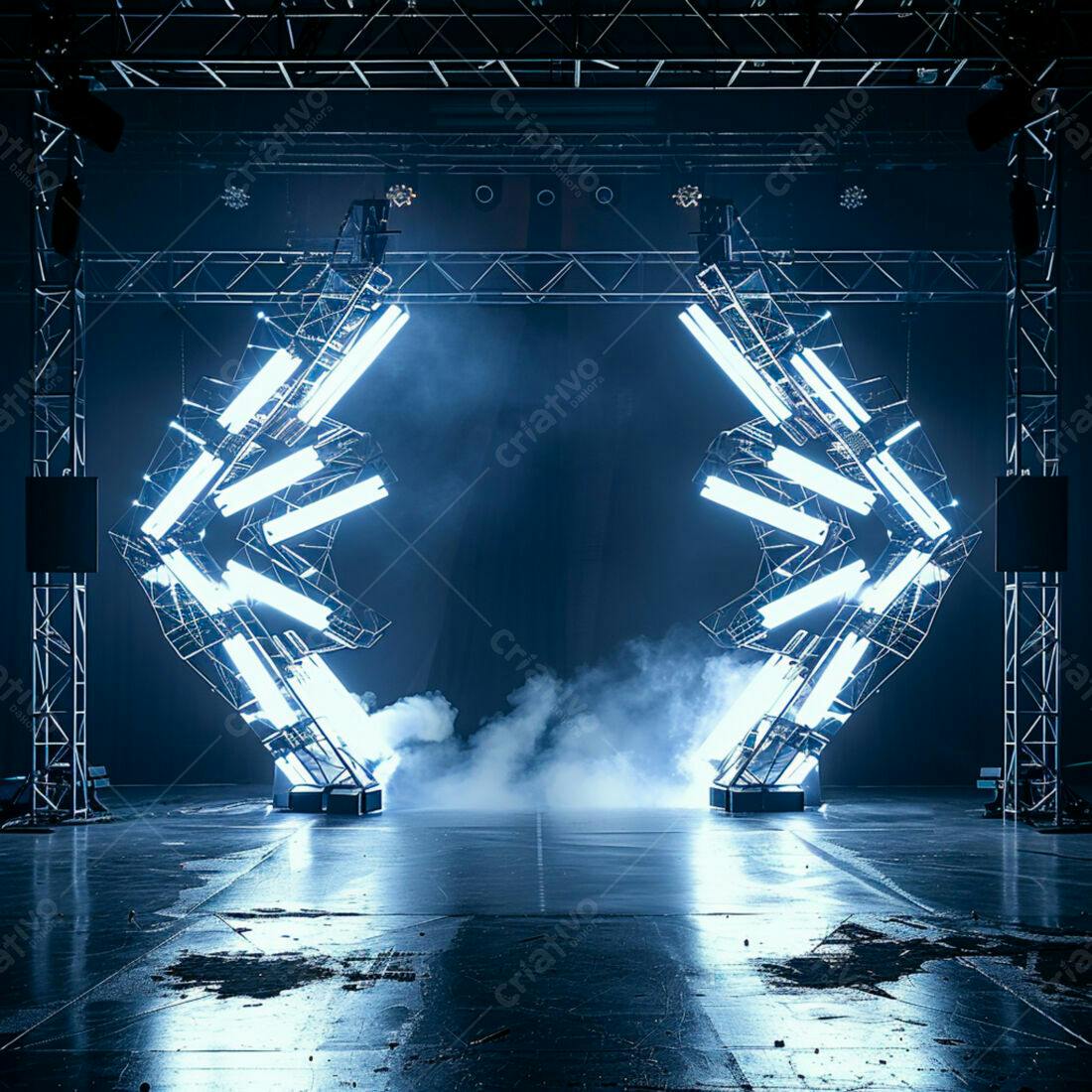Estrutura de luz neon em palco escuro