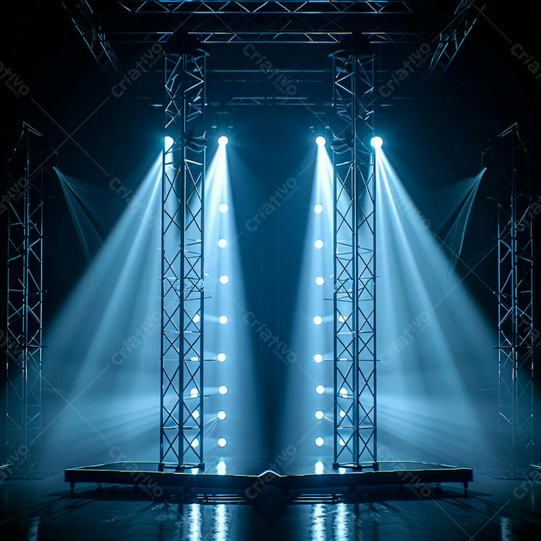 Palco iluminado com luzes azuis