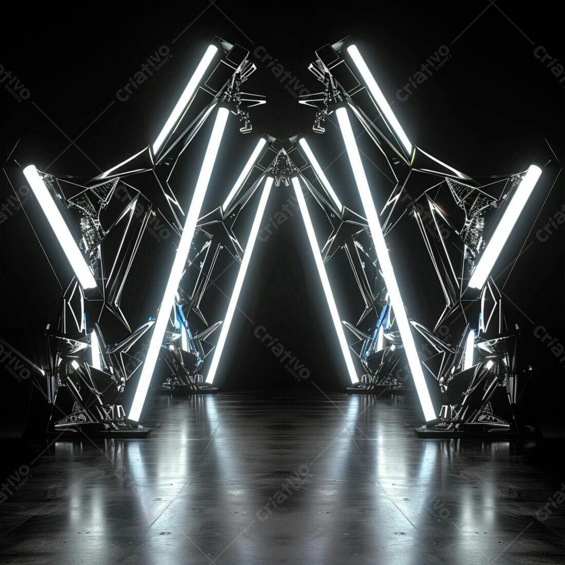 Instalação de Luz Neon em Preto e Branco