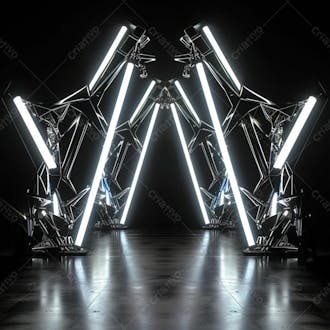 Imagem de uma grande estrutura de ferro e aço com luzes 90