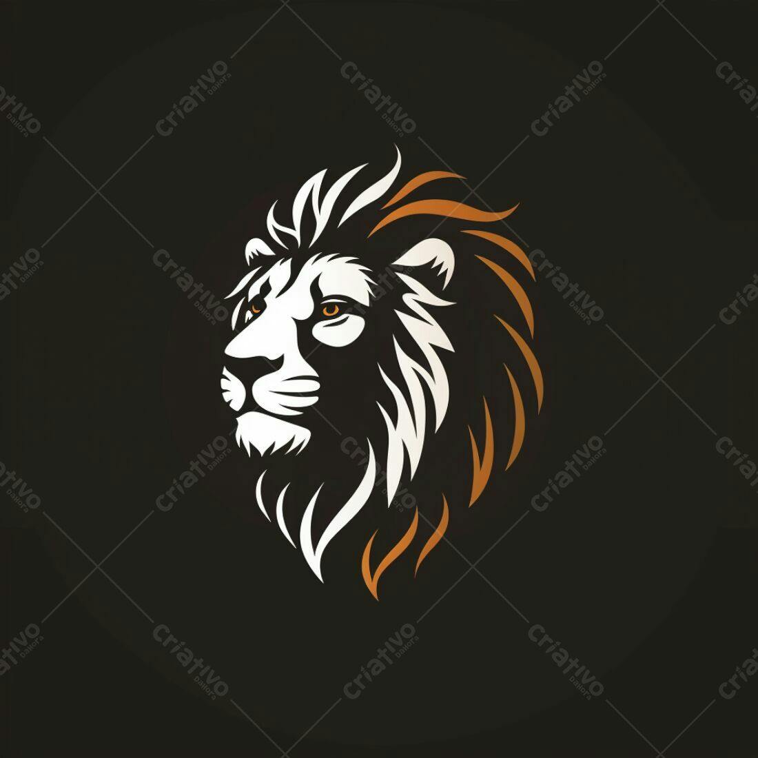 Cabeça de Leão Estilizada em Preto e Branco