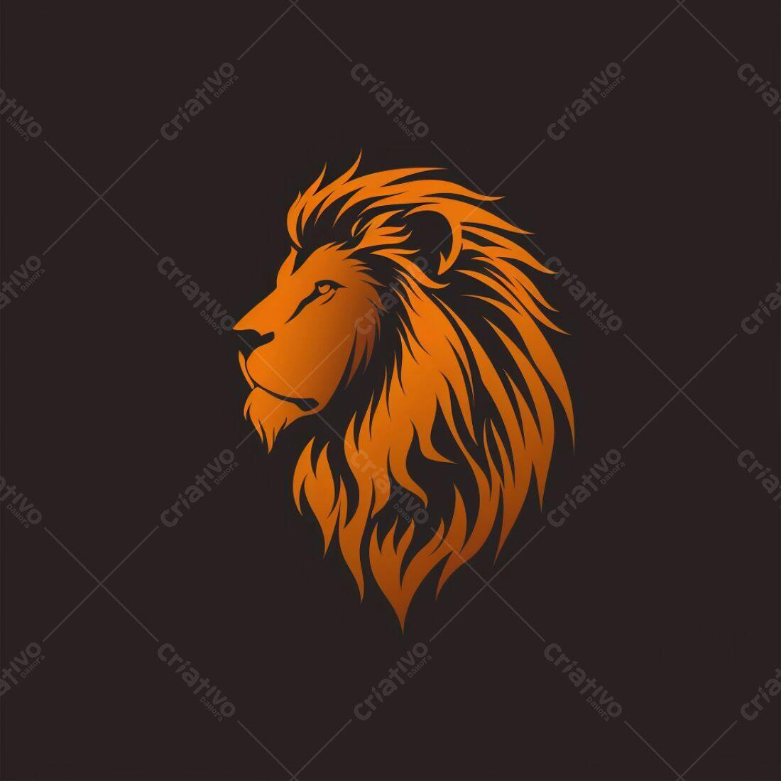 Leão em perfil estilo fogo laranja