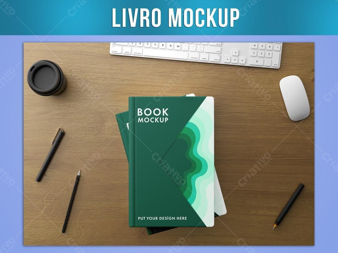 Mockup de Livro com Design Moderno em Mesa de Madeira