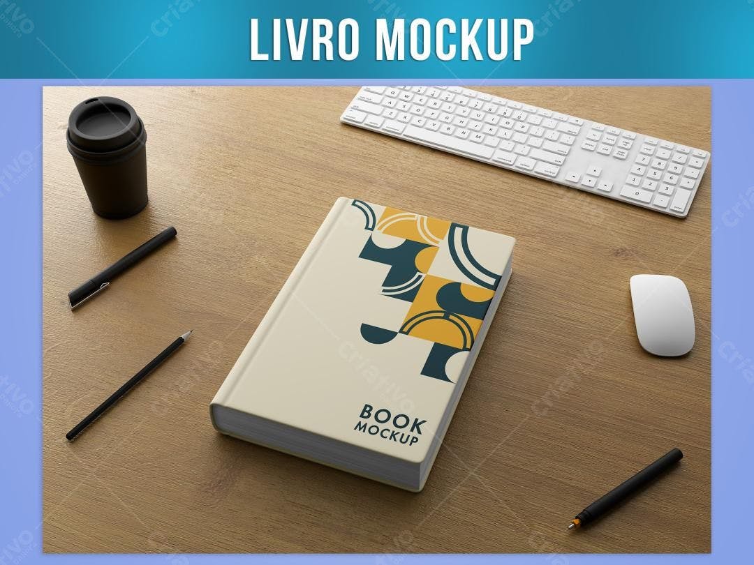 Mockup de Livro com Design Moderno em Mesa de Madeira
