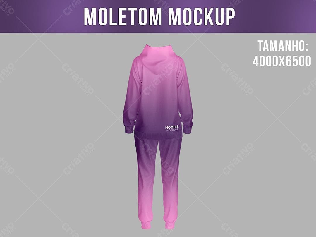 Mockup Roupa Moletom Rosa e Roxo: Vista Traseira
