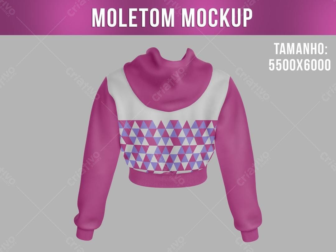 Mockup de Moletom Cropped Rosa com Padronagem Geométrica