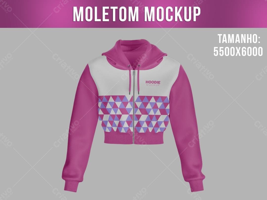 Mockup de Moletom Cropped Rosa com Design Geométrico
