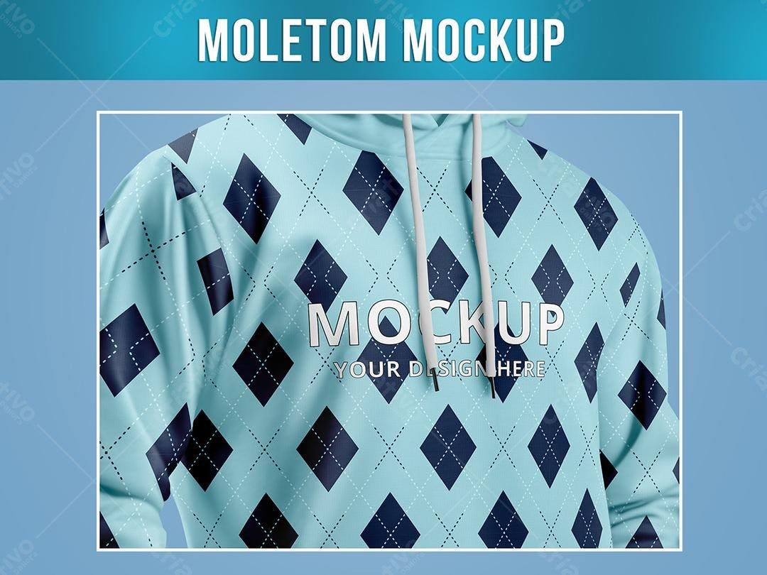 Mockup de Moletom com Padronagem Arlequim em Azul Claro e Preto