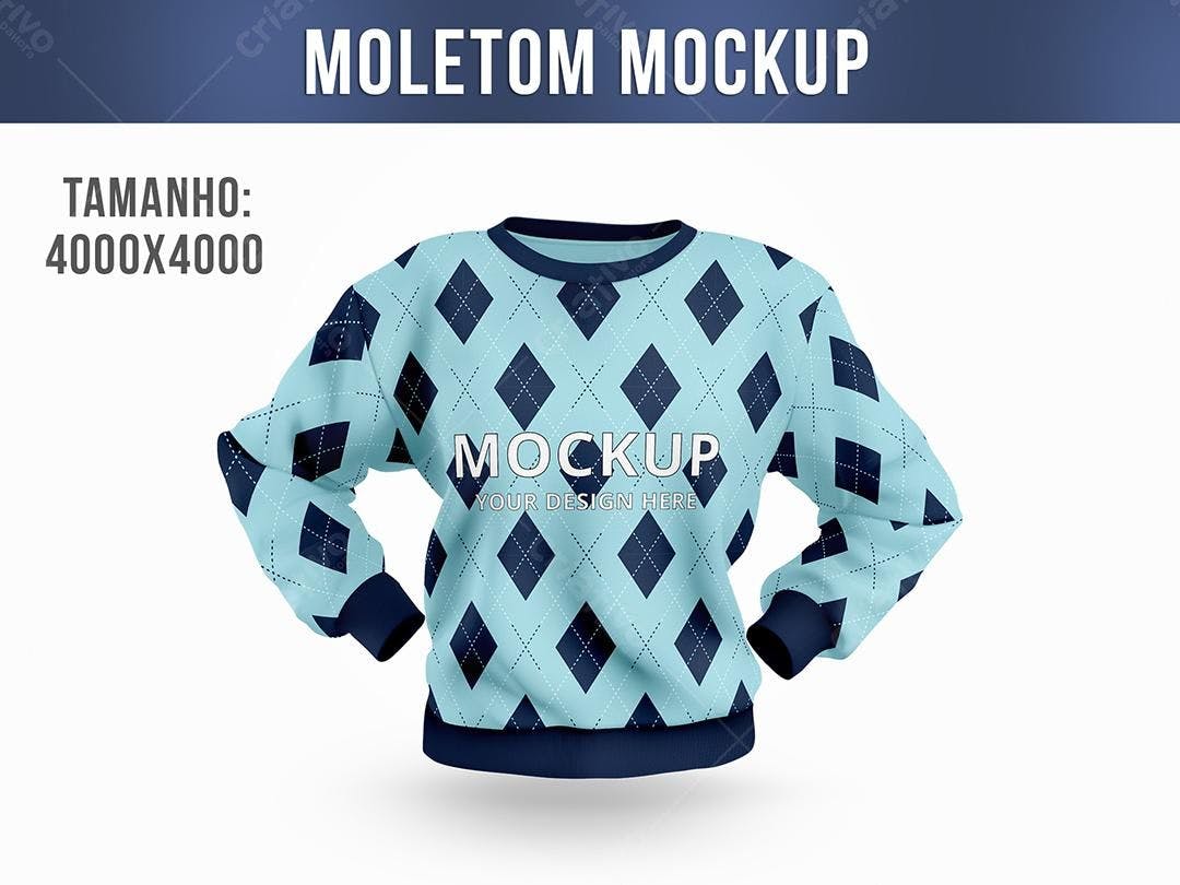Mockup Camiseta Moletom Azul e Marinho: Padrão Geométrico