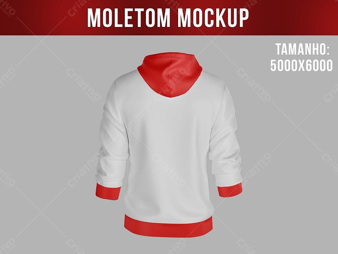 Mockup de Moletom Branco e Vermelho: Vista Traseira