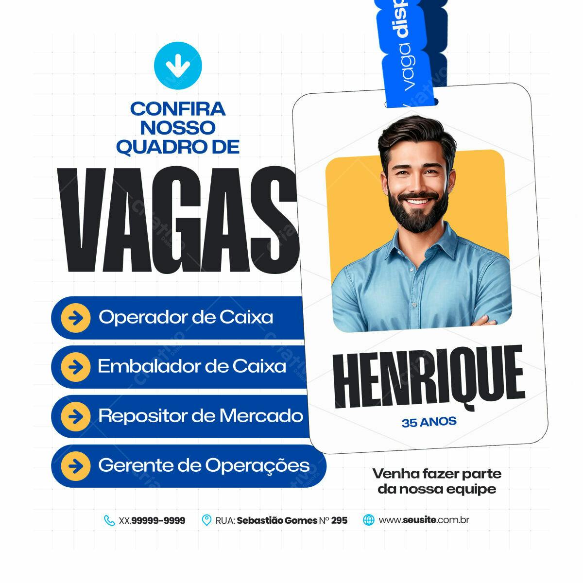Cartão de Vagas PSD Editável