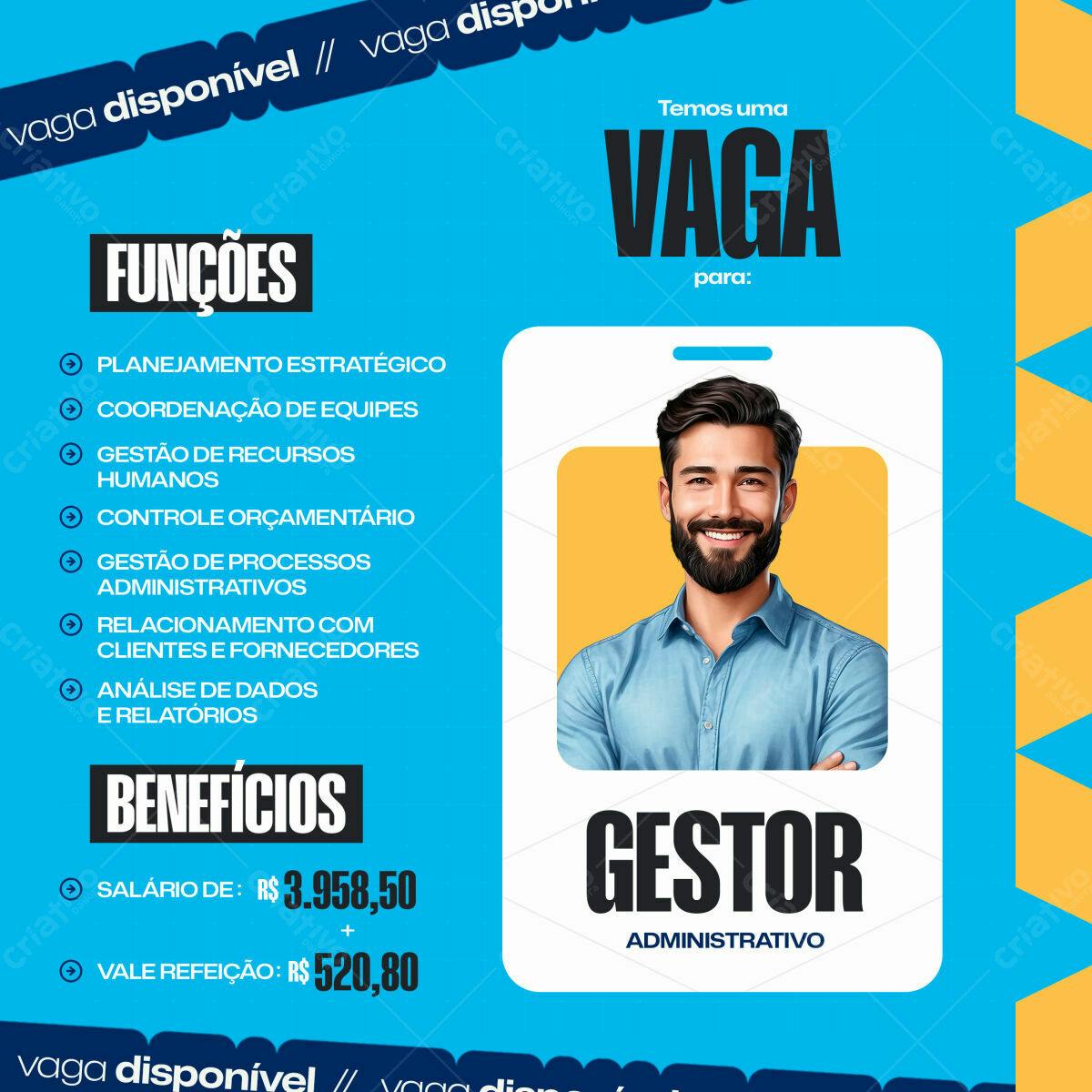 Modelo de Vaga para Gestor Administrativo PSD Editável